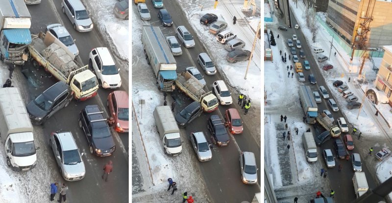 Грузовик без тормозов протаранил 12 машин в Новосибирске